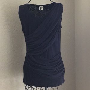 CAbi Asymmetrical Drape Front Tee - Navy Blue